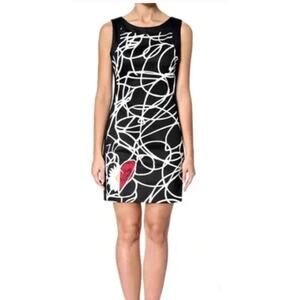 Desigual Black & White Cotton Sheath Dress Hearts Flowers Graphic Design-42/10